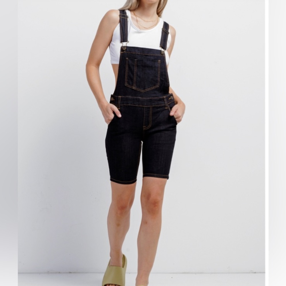 NWT Litz Women's Dark Denim Shortalls dungarees shorts Adjustable Straps